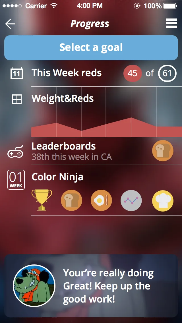 Final Kurbo design — progress screen with goals and leaderboards